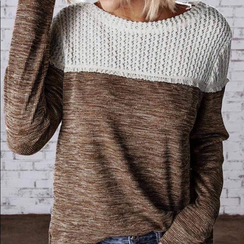 New thermal and crochet knit top
